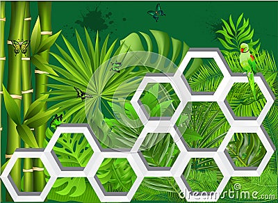 Abstract 3D Wall Art Green Jungle Butterfly Vector Illustration