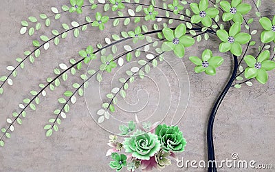Abstract 3d wallpaper floral background with green flowers Stock Photo