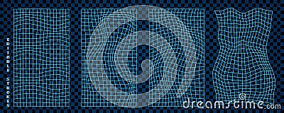 Abstract 3D Wireframe Mesh Grid Shapes with Wavy Patterns Vector Illustration