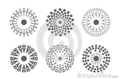 Abstract Dandelion flowers symbol with seeds set, floral silhouettes design elements vector illustration Vector Illustration