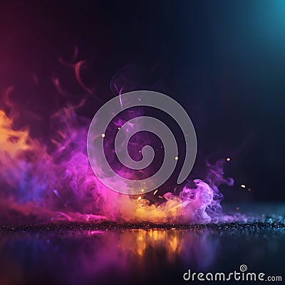 Abstract dark background with bokeh, magic, smoke, and sparks, and neon Cartoon Illustration