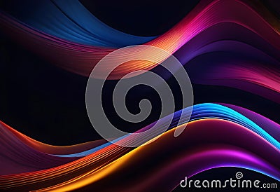 abstract dark background with flowing colouful waves Cartoon Illustration