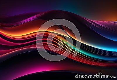 abstract dark background with flowing colouful waves Cartoon Illustration