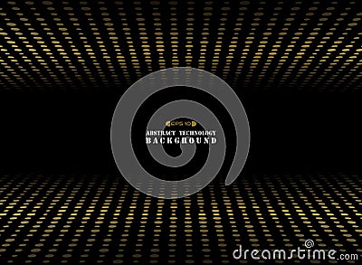 Abstract of dark background on gold circle shape dimension random size pattern. Vector Illustration