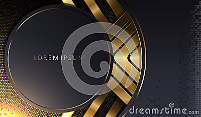 Abstract dark background with a round frame with a gold edging and shiny mosaic Vector Illustration