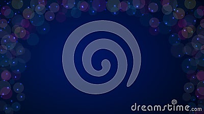 Modern beautiful Christmas and New Year. Abstract dark blue glitter bokeh background with circles and sparks. Blurred light frame. Stock Photo