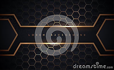 Abstract dark blue and gold hexagonal background Stock Photo