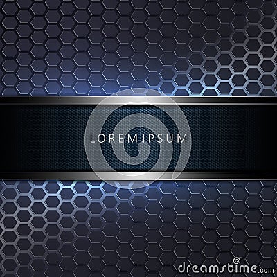 Abstract dark blue mesh background with a texture frame with a metallic-tone edging Vector Illustration