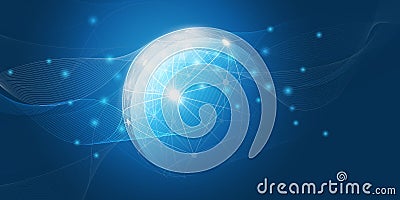 Abstract Dark Blue Minimal Style Futuristic Cloud Computing, Global Network Structure and Telecommunications Design Concept Vector Illustration
