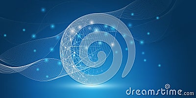 Abstract Dark Blue Minimal Style Futuristic Cloud Computing, Global Network Structure and Telecommunications Design Concept Vector Illustration