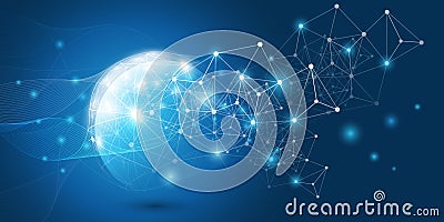 Abstract Dark Blue Minimal Style Futuristic Cloud Computing, Global Network Structure and Telecommunications Design Concept Vector Illustration