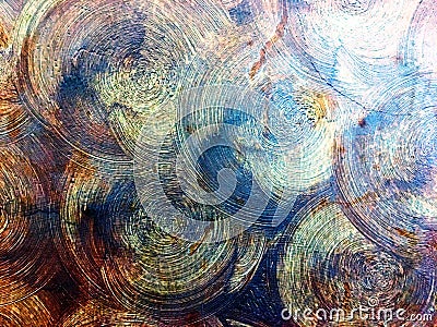 Abstract dark colorful color circle plaster on the cement wall. Stock Photo