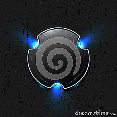 Abstract dark glossy button with blue shines Cartoon Illustration