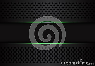 Abstract dark gray banner on black circle mesh with green light design modern futuristic technology background vector Vector Illustration