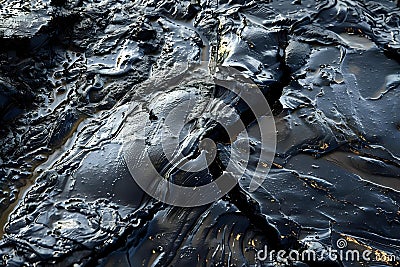 Abstract Dark Liquid, Viscous Substance Flows, Reflecting Light, Creates Intricate Patterns, and Shows Textured Surface with Deep Stock Photo
