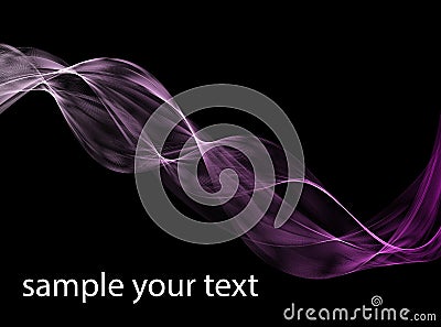 Abstract dark purple waves. Line violet wave lilac band isolated on black background. Vector Illustration