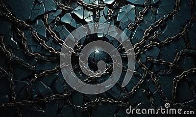 Abstract dark surreal background with broken chains. Stock Photo