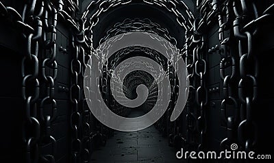 Abstract dark surreal background with broken chains. Stock Photo