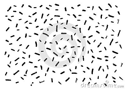 Abstract dash vector pattern, Memphis style background with small dashes, retro black and white texture. dashes of different Vector Illustration