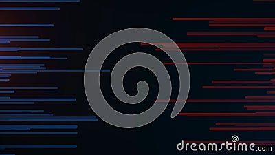 Abstract dashes and lines. Horizontal lines on left blue on right red moving towards each other. Animation of mutually Stock Photo