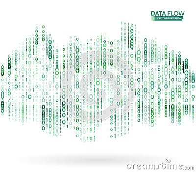 Abstract data flow background with binary code. Dynamic waves technology concept. Vector Illustration