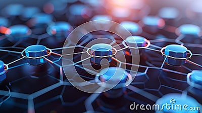 Abstract Data Network Background in Blue Tones with Hexagonal Grid Pattern and Luminous Blue Connections Stock Photo
