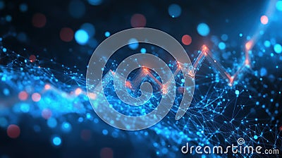 Abstract data network chart, upward trend, dark background, glowing points Stock Photo