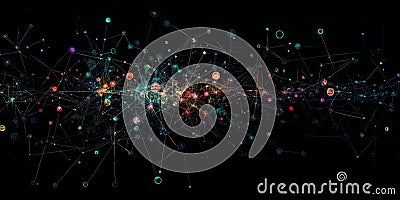 Abstract data network visualization with colorful nodes and dark background Stock Photo