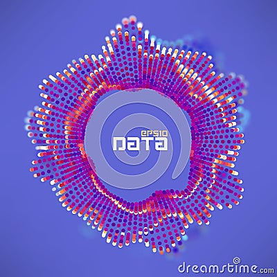 Abstract data sphere turbulence wave. Particles flow science futuristic visualisation. Sound ripple Vector Illustration