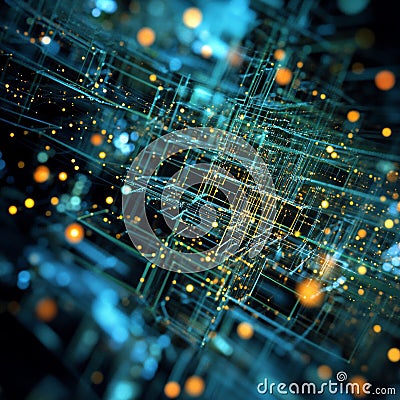 Abstract Data Structure POV Exploring Interconnected Nodes and Light Particles in a Digital Space Stock Photo
