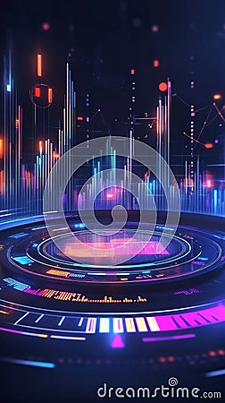Abstract Data Visualization with Colorful Graphs and Lights Stock Photo