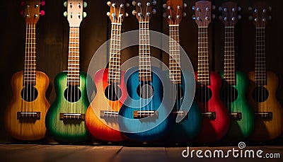 Abstract decoration on old acoustic guitar fretboard generative AI Stock Photo