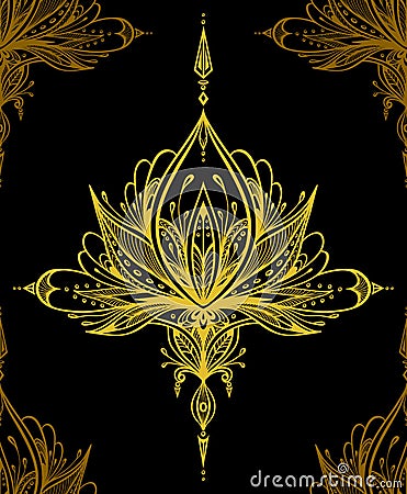 Abstract decorative element in Boho style gold on black Vector Illustration