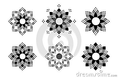 Abstract Decorative Flowers Icons. Set of Radial Design Elements Vector Illustration