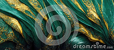 Abstract deep green jade with embedded gold rock texture pattern - generative ai Stock Photo