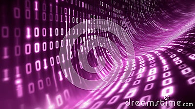 Abstract deep purple digital background with flowing binary code Stock Photo