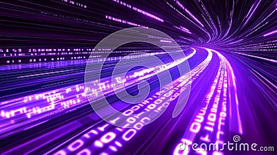 Abstract deep purple digital background with flowing binary code Stock Photo
