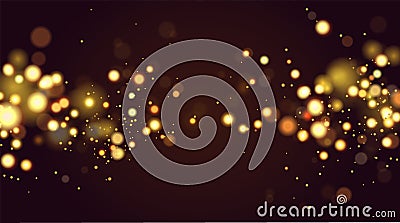 Abstract defocused circular golden bokeh sparkle glitter lights background. Magic christmas background. Elegant, shiny Vector Illustration