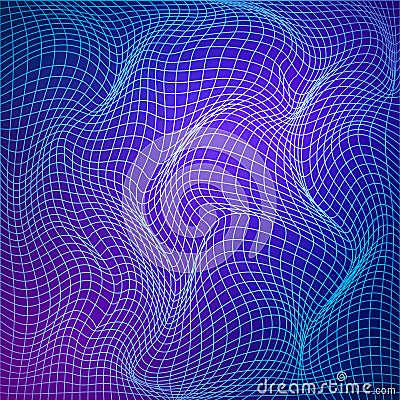 Abstract deformation of grid. Template of grid distort. Wavy mesh structure. Vector illustration isolated on blue background Vector Illustration