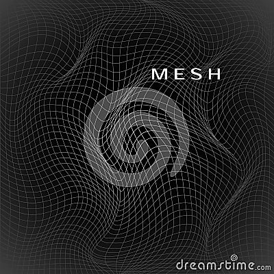 Abstract deformation of net. Wavy mesh structure. Vector illustration isolated on dark Vector Illustration