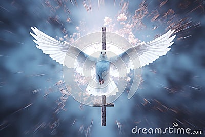 Abstract depiction of a dove and cross Stock Photo