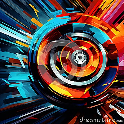 Abstract depiction of dynamic motion of train wheels Stock Photo