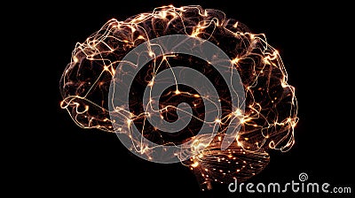Advanced Neuroscience Concept: Brain Formed by Interconnected Light Nodes for Data Networks Stock Photo