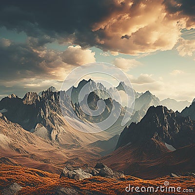 An abstract depiction of a mountain range, with jagged peaks rising up into the sky. Stock Photo