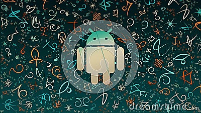 Abstract design, Android logo, Multiple Symbols in background Editorial Stock Photo