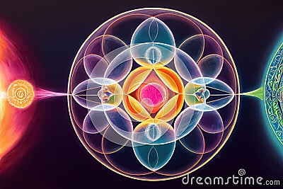 Abstract design of chakra, astral, spiritual energy field. Meditation chakra mandala flower Stock Photo