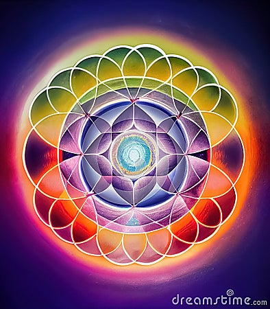 Abstract design of chakra, astral, spiritual energy field. Meditation chakra mandala flower Stock Photo