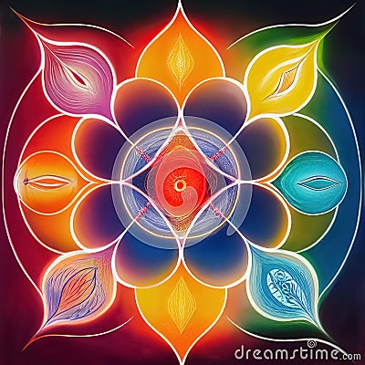 Abstract design of chakra, astral, spiritual energy field. Meditation chakra mandala flower Stock Photo