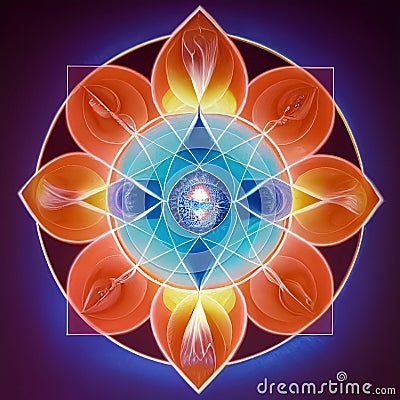 Abstract design of chakra, astral, spiritual energy field. Meditation chakra mandala flower Stock Photo