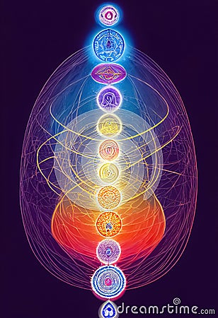 Abstract design of chakra, astral, spiritual energy field. Meditation chakra mandala flower Stock Photo